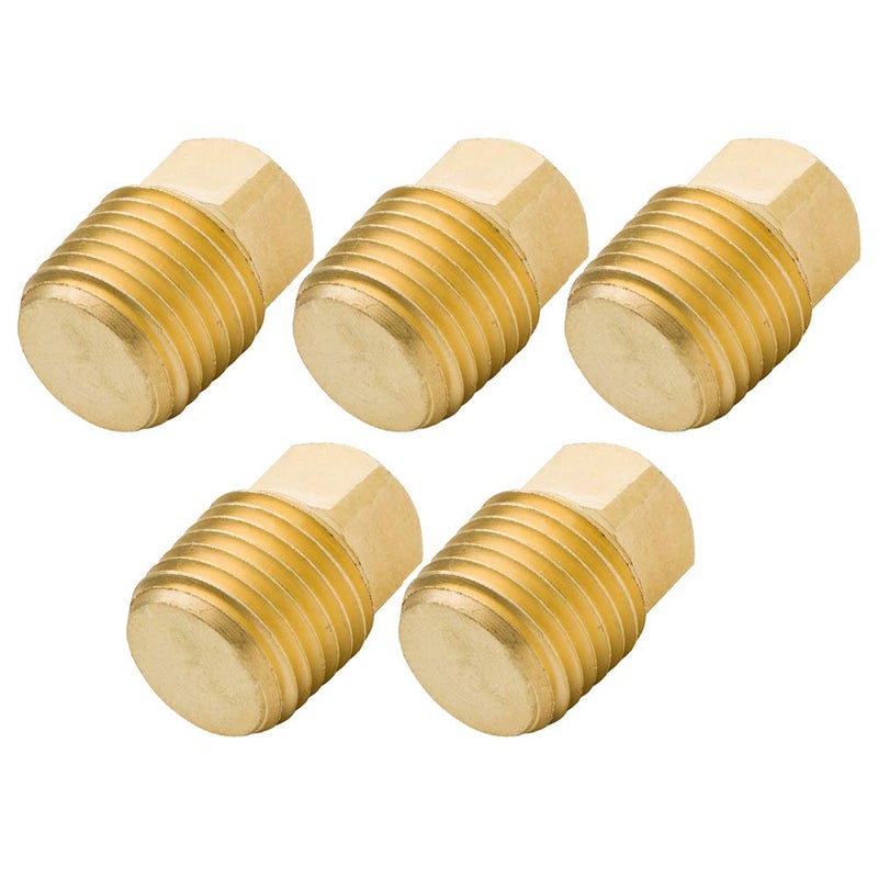 Legines Solid Brass Pipe Fitting, 1/8" NPT Male Square Head Plug (5 pcs) - Image 1